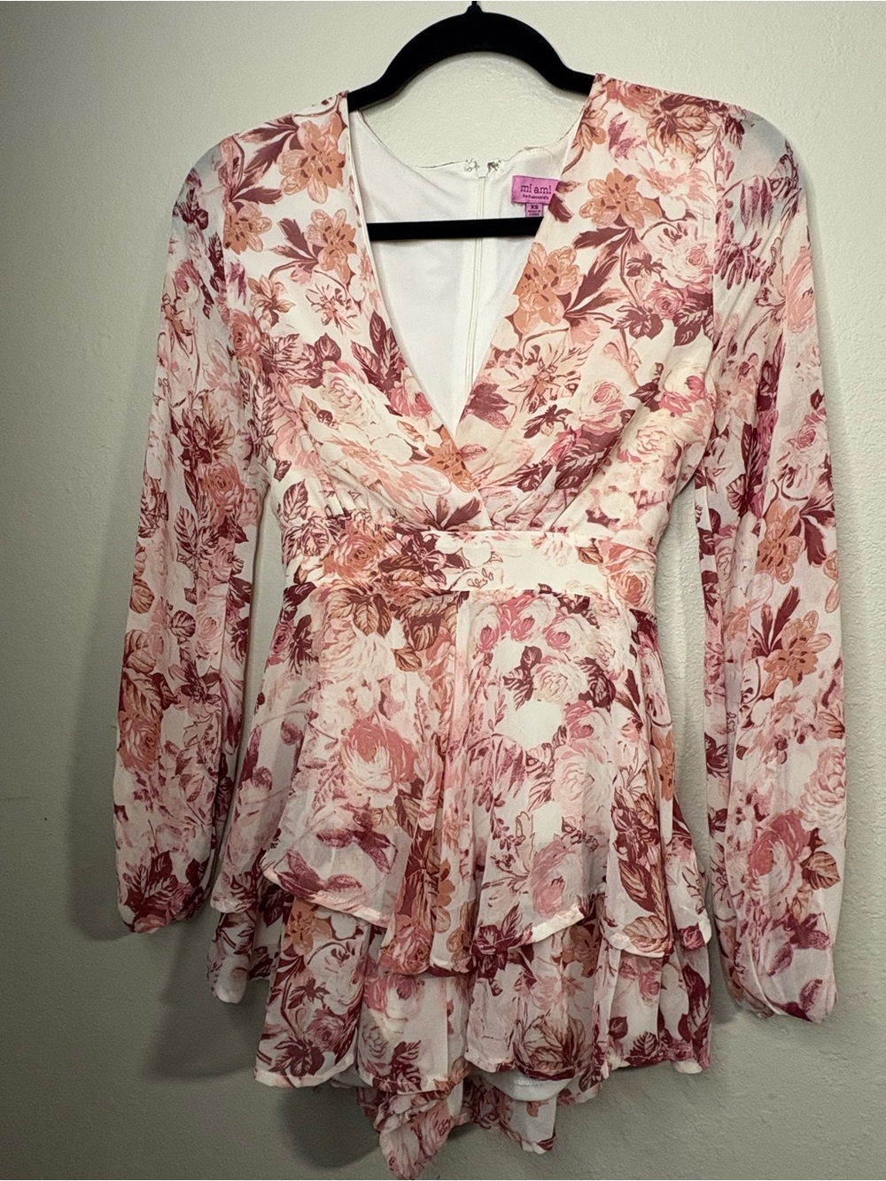 miami Floral Wrap Peplum Blouse in Pink and Cream